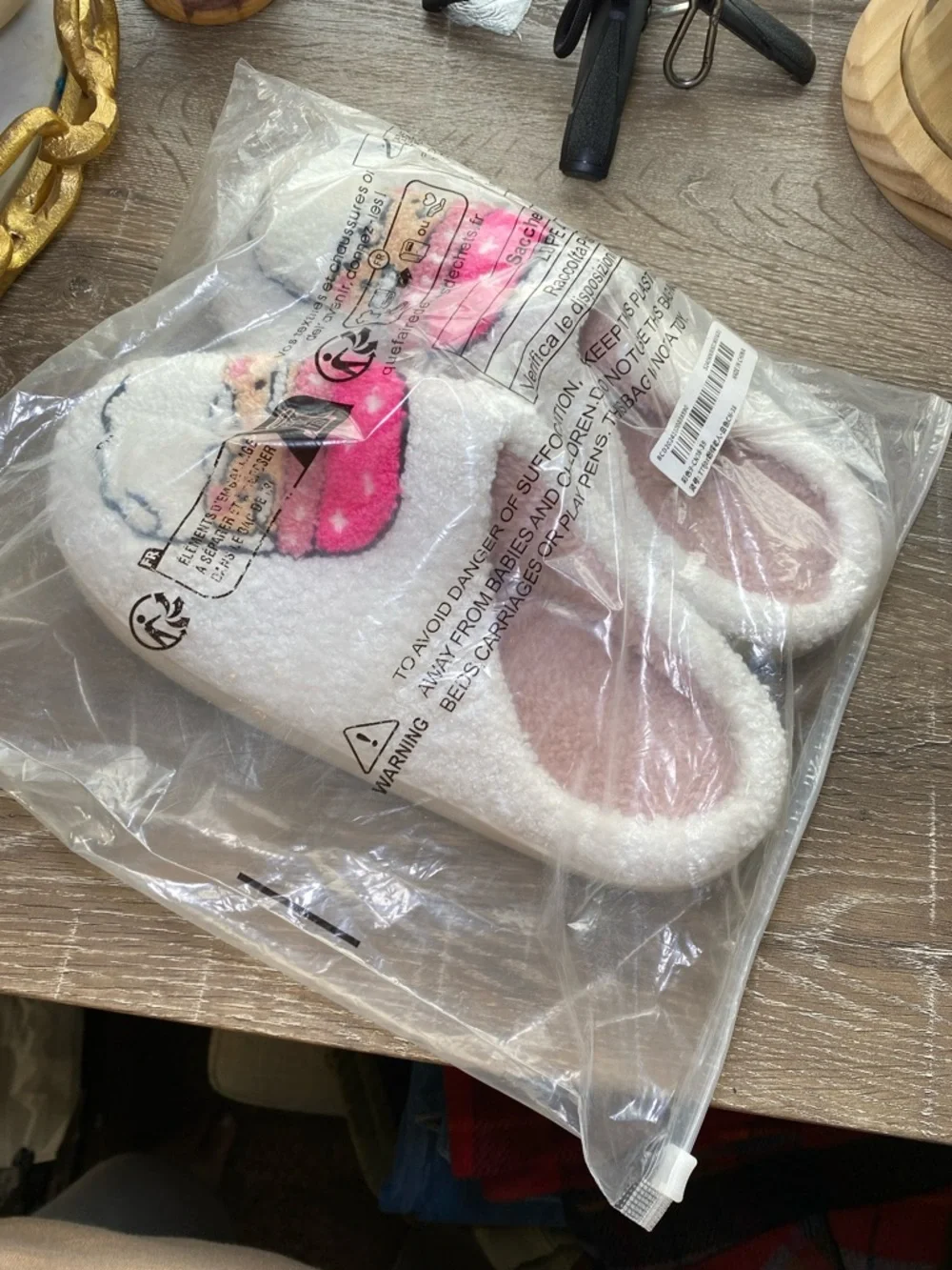 NEW White Santa Slippers with Pink Hat Accent